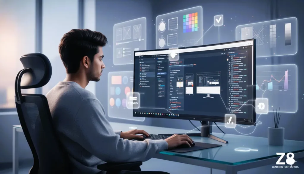 z8-learning-frontend-development, frontend development course in chittagong, z8 learning tech school, react js course bangladesh, tailwind css training, ui ux frontend development, modern web design course, javascript frontend course