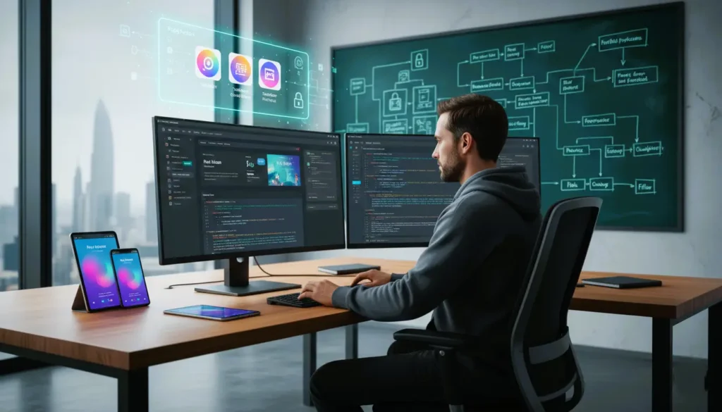 z8-learning-full-app-course, full-stack web and mobile development, React, Flutter, Node.js, SQL and NoSQL databases, UI/UX design for applications, cloud hosting and DevOps, end-to-end application development, portfolio projects for developers, production-ready app deployment