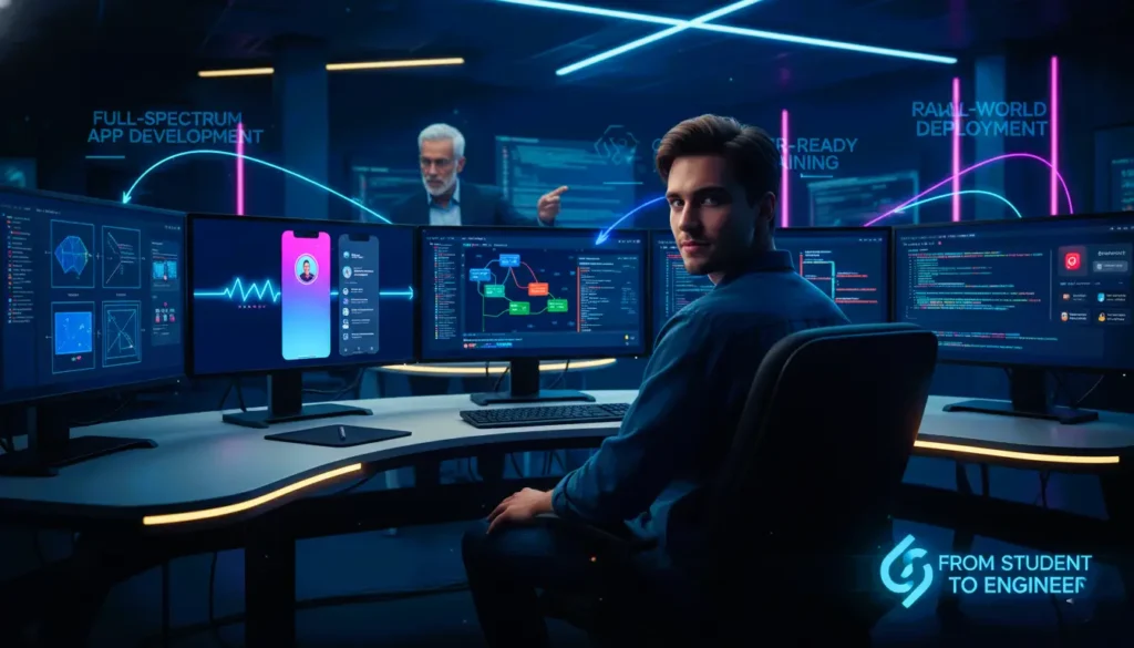 z8-learning-app-program, full-stack app development course, Flutter and React Native training, Node.js backend development, Firebase database training, Git and CI/CD workflow, cross-platform mobile development, SaaS dashboard development, AI-integrated mobile app, app store deployment training, career-focused coding program