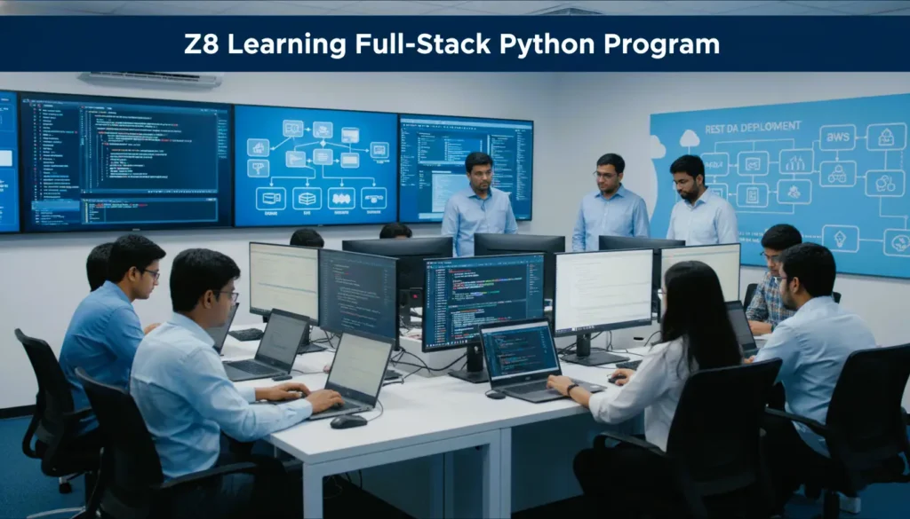 z8-learning-full-stack-python-app-development, Full-stack Python course Chittagong, Django Flask training CTG, Python backend developer Bangladesh, IT training GEC Chattogram, Python programming course, Django and Flask full-stack, SQL/NoSQL database training, REST API development