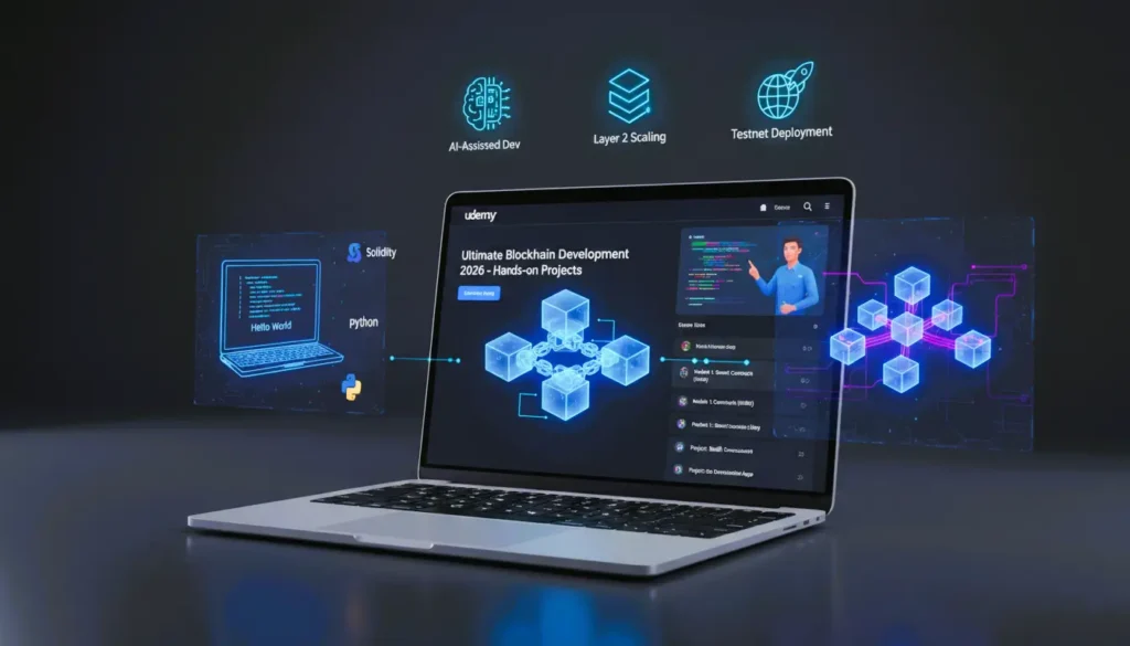 Blockchain Tutorial Udemy, Learn Blockchain 2026, Solidity & Smart Contracts, Web3 Development Courses, Hands-On Blockchain Projects, AI-assisted Blockchain Learning, Layer 2 Scaling Tutorial, Testnet Deployment Guide, dApp Development 2026