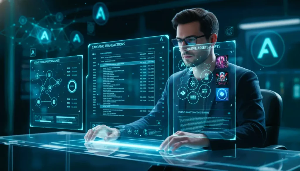 ada blockchain explorer, cardano explorer 2026, ada staking pool tracker, cardano native tokens, cardano NFT explorer, plutus smart contract verification, cardano epoch progress, ada wallet balance lookup