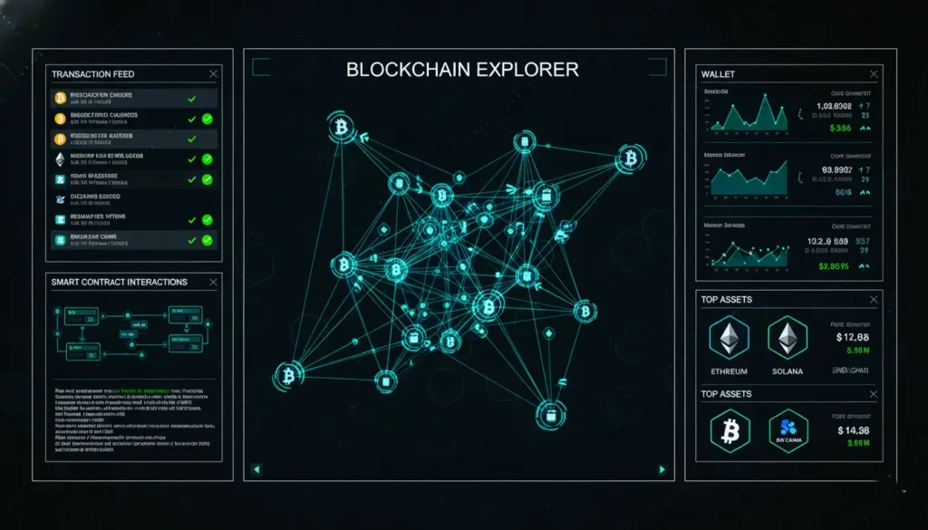 blockchain explorer tracker, crypto wallet monitoring, blockchain analytics dashboard, track crypto transactions, DeFi smart contract tracker, cryptocurrency portfolio overview, real-time blockchain monitoring